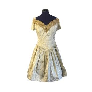 Jessica McClintock Gunne Sax Gold Metallic Sparkle Rhinestone Renaissance Dress